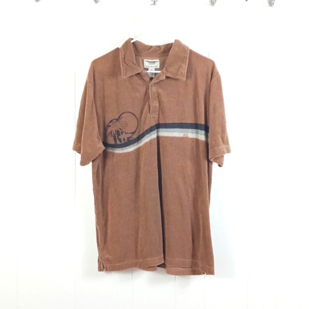 American Eagle Brown Terry Cloth Shirt Collared Hawaiian G32